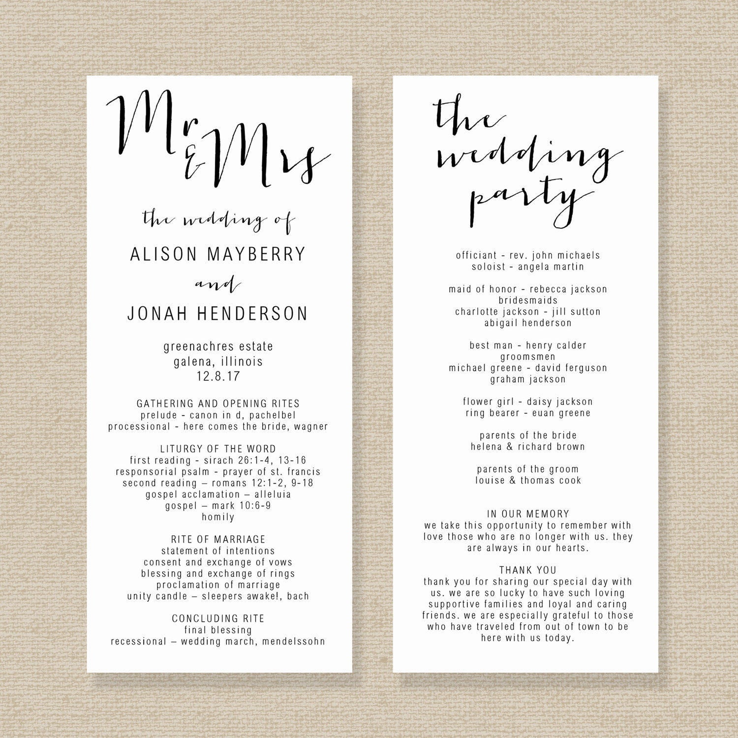 Wedding Program Template Editable Wedding Program Rustic