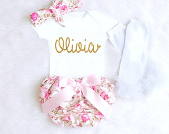 Baby Girl Coming Home Outfit Baby Girl Clothes Personalized Newborn Girl Outfit Spring Floral Bloomers Summer Baby Girl Outfit monogram 1