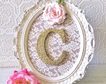 Baby Girl Nursery Decor, Girl Nursery Letters, Letter Frame, Pink and Gold, Wall Letters Shabby Chic Nursery Decor