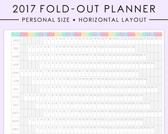 PERSONAL Fold-Out 2017 Horizontal Year Planner Printable | Folding 2017 Planner, 2017 Year Overview, Filofax, Kikki K, Instant Download