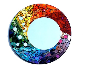 Custom Mosaic Round Mirror, One of a Kind Art, Made to Order Artwork, 12 in or 20 in Decor