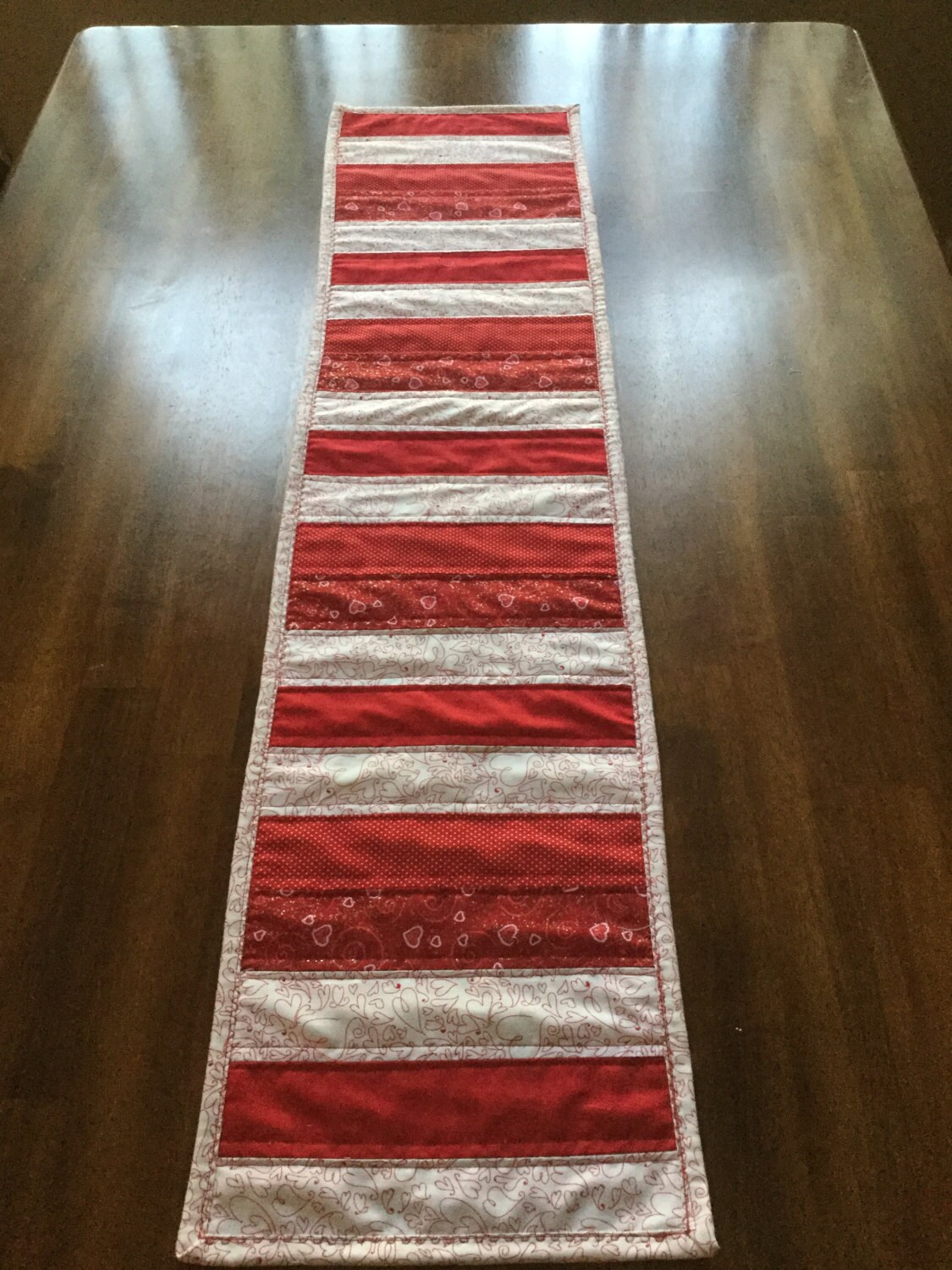 Red & White Table Runner by RagsByBusyHands on Etsy