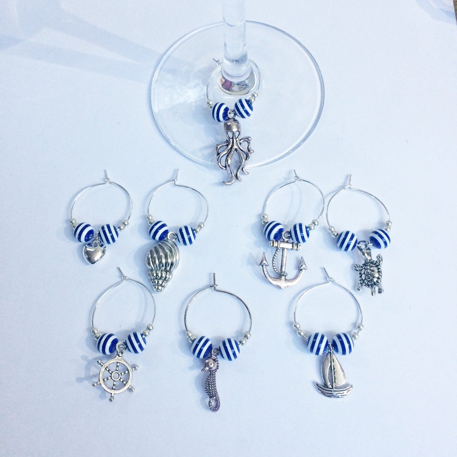 wine glass charms Nautical style set of 8 beach style