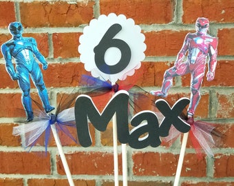 Set of 4 Power Rangers Themed Centerpiece Picks or Cake Toppers