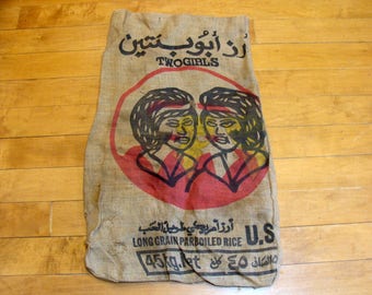 Vintage feed sack-old burlap bag-vintage feed bag-two girls feed sack-rice food burlap bag - gay lesbian lgbt interest