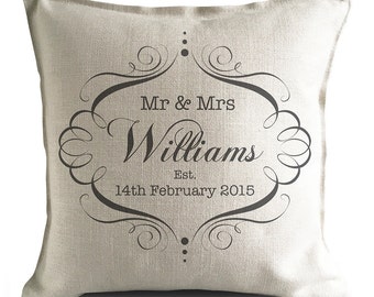 Wedding Cushion Cover Pillow Cover Personalised Mr and Mrs bride and groom - Anniversary Vintage Style Gift - Home Decor Decoration