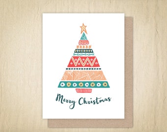 Merry Christmas, Christmas Card, Holiday Greeting Cards, Holiday Card, Illustrated Card, Hand Drawn Christmas Tree