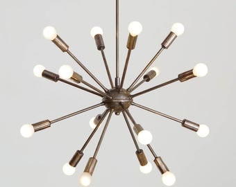 Mid Century Modern Sputnik Chandelier Light Fitting Solid Brass in Antique Patina 16 Arm Bulbs 24inch diam