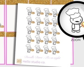 Pizza planner stickers Pizza night planner stickers Food Planner stickers Doodle planner stickers