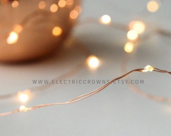 Copper Wire Strand, Fairy Lights, Battery Operated, String Light, Rustic Home Decor, Rustic Wall Decor, Wall Hanging Lighting