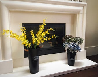 Black metal planter with wood handles/planter/vase/metal vase/tall display/tall display/metal bucket/black planter pot/floral display/plants