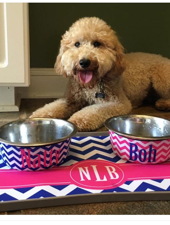 Dog Food Mat & TWO Bowls Set Puppy Placemat with Dog Bowls