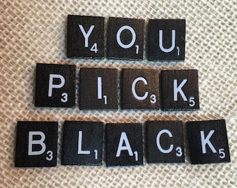 Scrabble Letter Tiles Black With White Letters, Scrabble Tiles, A to Z, Finished, Individual Scrabble Tiles You Pick!