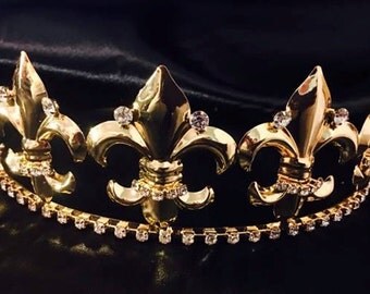 Men's Crown Tiara Fleur De Lis Gold King Crown for Pageant Party adjustable headband