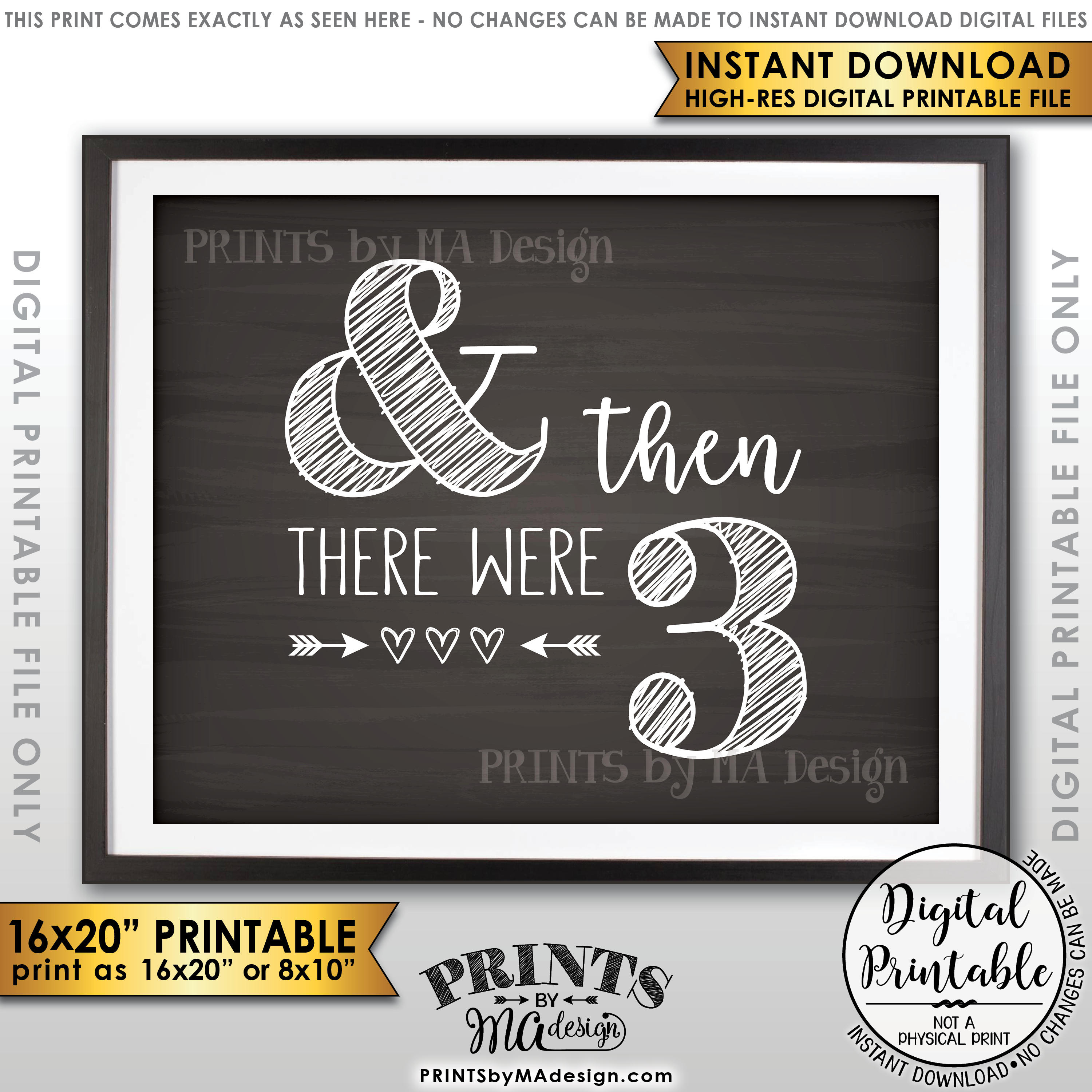 And Then There Were Three Pregnancy Announcement, There Were 3 Sign, Family of 3, PRINTABLE 8x10