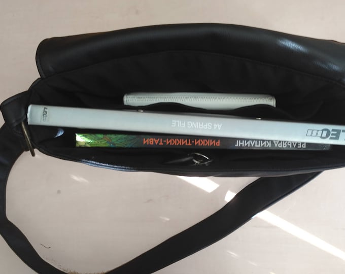 Black Messenger bag Laptop crossbody large Vegan leather handbag Personalized bag