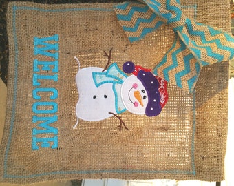 Winter Snowman Burlap Garden Flag