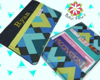 Immunization booklet health cover personnalized prénom geometric coton