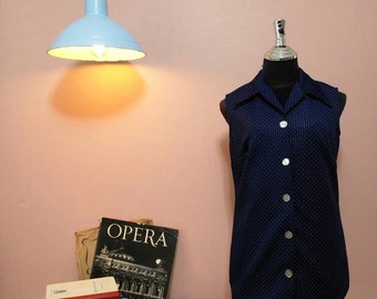 Vest Blouse.Women Dots Blouse.Womens Vest.70's Vest.Vintage Blouse.1970 Jacket.Retro. Blue DotsVintage Blouse For Women 1970's Size M