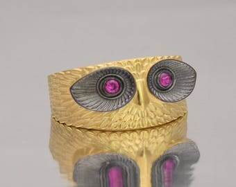 Owl Gold Ring, 18k Gold Owl, Sterling Silver Owl, Wise Owl Ring, Owl Wrap ring, 3D owl ring, Owl Jewelry, Gold Plated Owl Ring, big owl ring