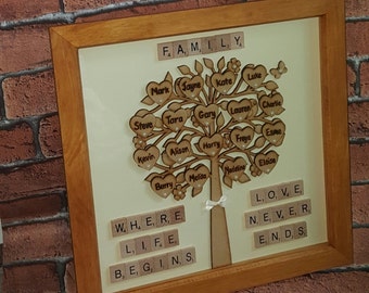 Family Tree Frame, Solid Wood Family Tree Frame, Family Gift, Birthday, Mothers Day Gift Mothering Sunday