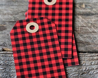 Rustic Christmas Gift Tags Printable. Red Buffalo Check Plaid