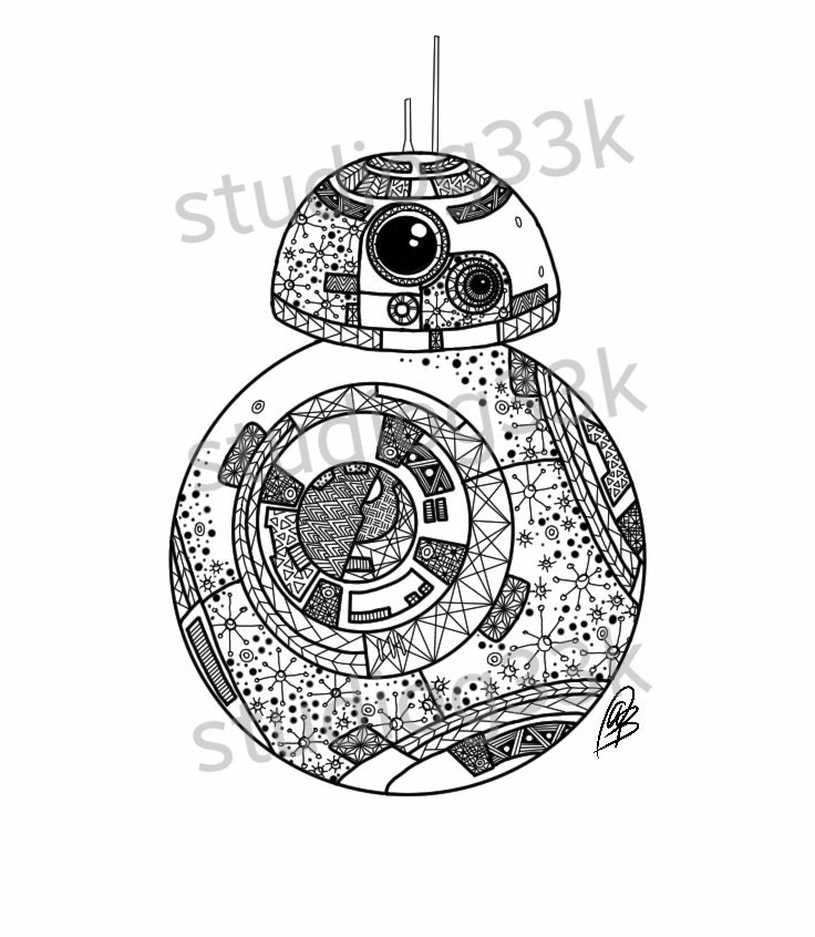 Digital Star Wars BB8 Zentangle Printable Coloring Sheet