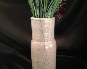 Hand thrown pottery vase 9"/ Hand Made Ceramic Vase gray blue speckled/ Studio Pottery signed Vase 1990