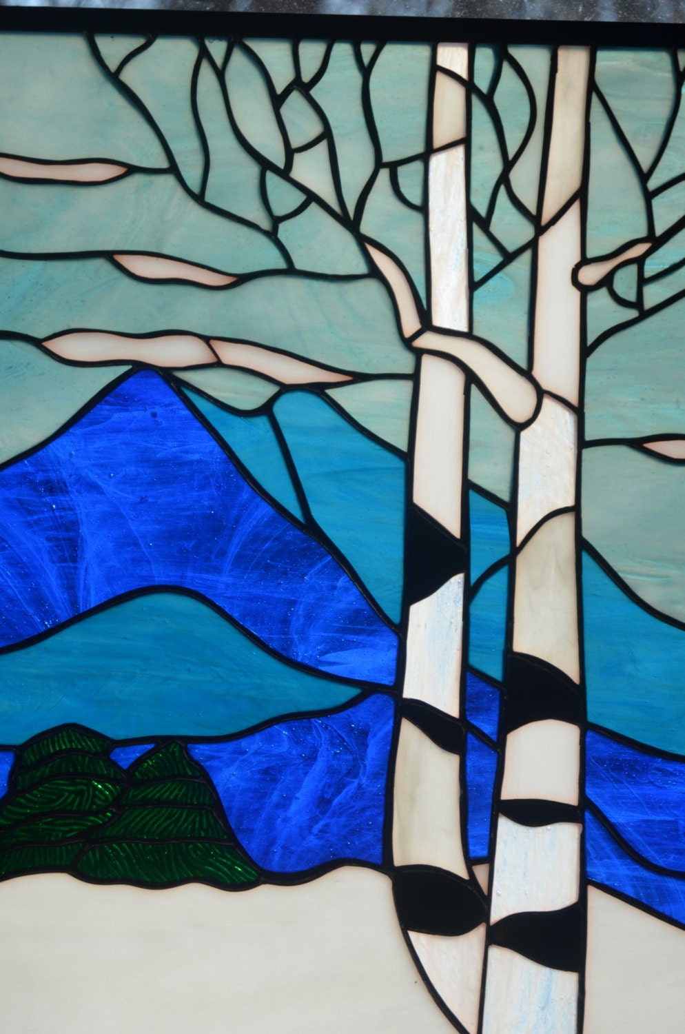 Reserved for Gayle Stained glass panel of aspen trees in