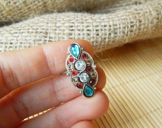 Large toe ring, vintage jewelry, multicolor ethnic ring, adjustable ring, indian ring, gypsy vintage toe ring, boho toe ring, bohemian ring