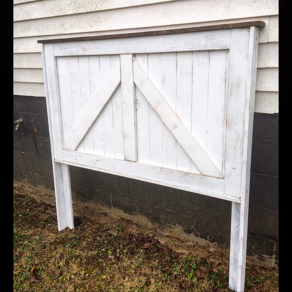Distressed White Barndoor Headboard. Rustic Headboard. Rustic