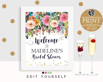 BRIDAL Shower Welcome Sign, Instant Download Baby Shower Welcome Sign, 10 x 8 Welcome Sign, High Tea, Brunch and Bubbly, Baby Shower Brunch