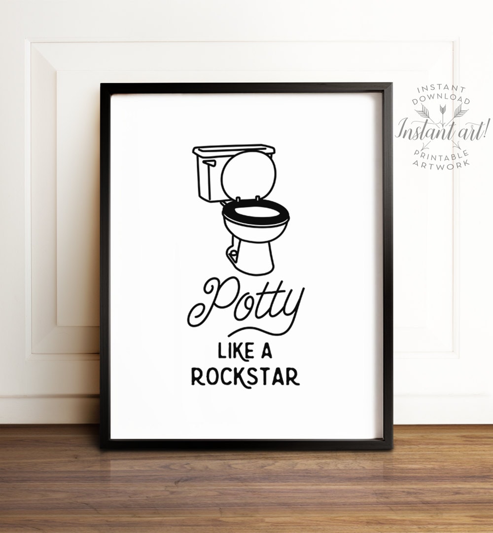 potty like a rockstar funny bathroom art printable art