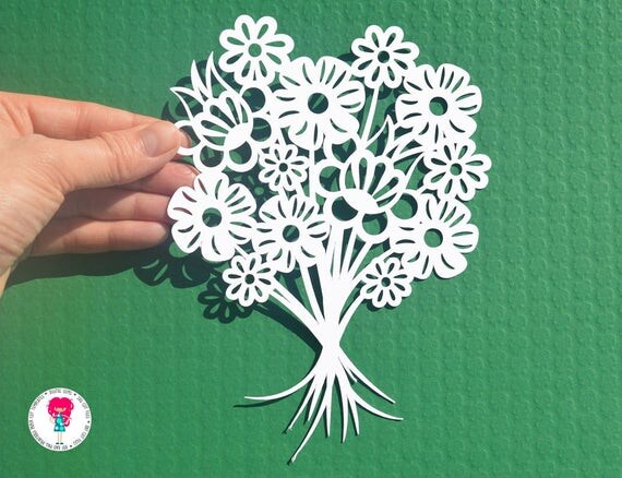 Flower Bouquet Paper Cut Template SVG / DXF Cutting File for