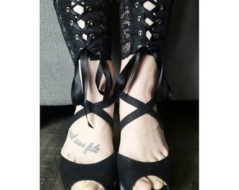 Black Lace Ankle Corsets | Gothic | Victorian | Lace Up | Corset Socks | Fetish | Kink | Rave Wear