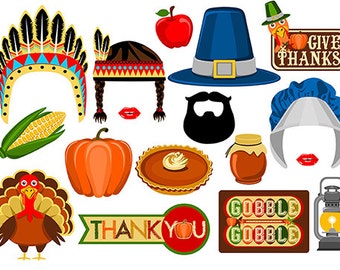 Thanksgiving digital photo booth party props instant download