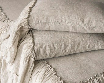 2 pcs Linen Stone Washed Super Soft Pillowcases With Ruffles 100% European Flax Natural Organic NEW 2017 Silky Stone Village COLLECTION!