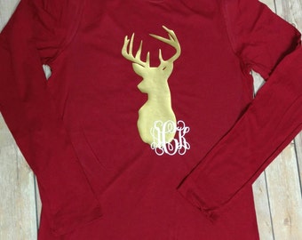 monogrammed deer shirt, hunting season shirt, womens monogrammed shirt, monogrammed antlers shirt, monogrammed deer shirt, hunting shirt