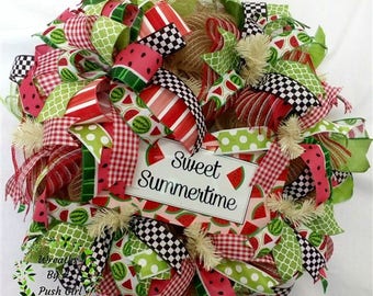 Watermelon Wreath, Watermelon Deco Mesh Wreath, Summer Wreath, Summertime Wreath, Deco Mesh Summer Wreath, Burlap Deco Mesh Wreath