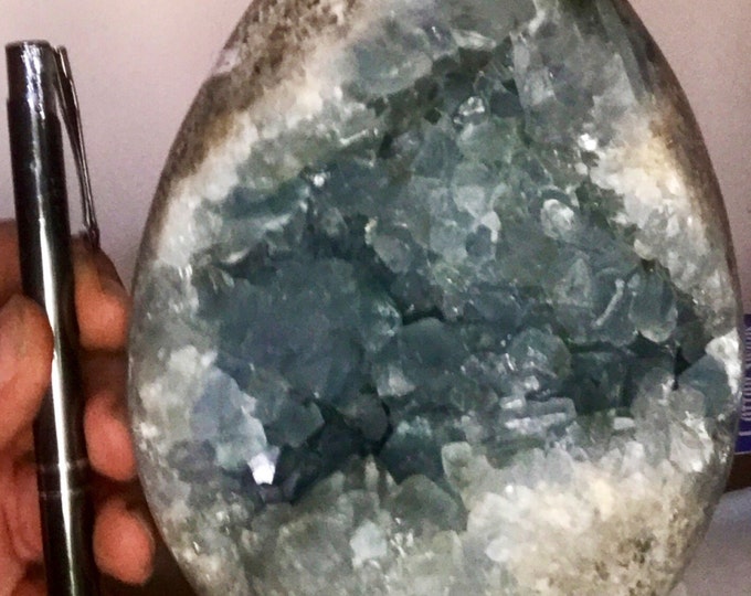 Celestite Egg- All Natural Geode from Madagascar- Celestine \ Home Decor \ Metaphysical \ Agate \ Celestite Cluster \ Crystal \ Crystals