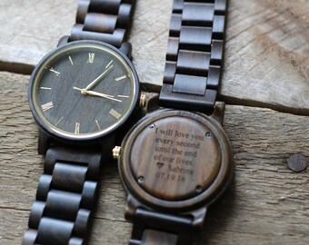 HAVERN Minimalist Engraved Wooden watch - Wood watch for Men - Groomsmen Gifts - Anniversary Gifts - Birthday Gift - Groom Gift Idea WS003BG
