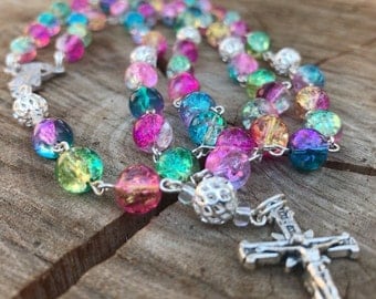 Catholic Rosary - Feminine Catholic Rosary - Rosary Beads - Prayer Beads -Rosary Necklace - Rainbow Rosary - Colorful Rosary - Womans Rosary