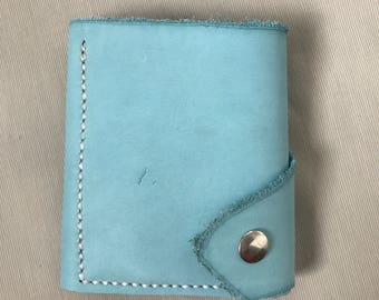 Turquoise blue and purple leather wallet, card holder
