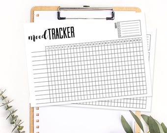 Printable Mood Tracker, Track your Mood for 1 Year, A5 for Bullet Journal or Planner, Filofax, Minimal, Black and White, Gift for Her