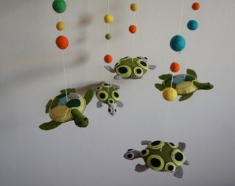 Mobile 5 turtle in handmade felt