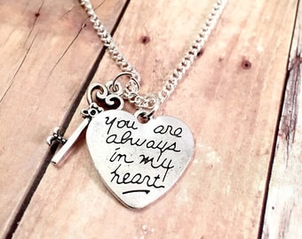 Heart Necklace, Always in my Heart charm necklace, charm necklace, for her, Valentine's Day jewelry, gift for her