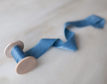 Como, light blue silk ribbon, 1" wide, by the yard : hand made, plant dyed.