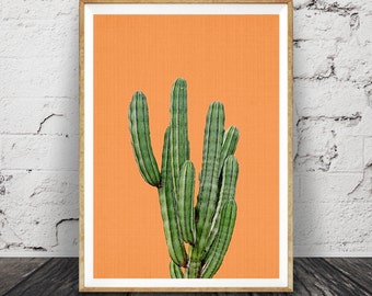 Cactus Print, Mexican Wall Art, Aztec, Mexico Decor, Orange, Terracotta, Botanical, Arizona, Printable Digital Download, Minimalist Poster