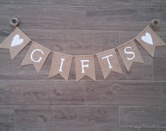 Gifts Burlap Banner, Gifts Wedding Sign, Burlap Bunting, Burlap Garland, Rustic Wedding, Barn Wedding, Gifts Sign, Wedding Reception Sign