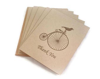 Thank You Note Set, Thank You Cards, Blank Note Cards, Thank You Note Cards, Bird, Bicycle, Vintage Style, Thank You Notes, Hand Stamped